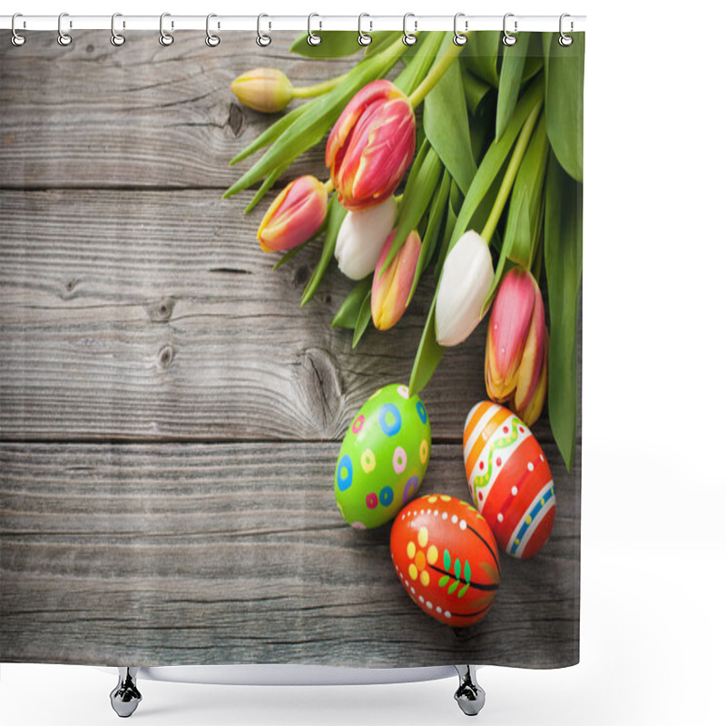 Personality  Easter Eggs With Tulips Shower Curtains