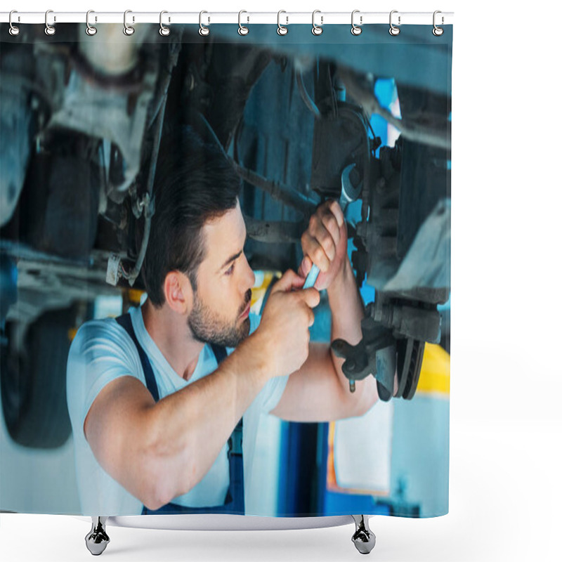 Personality  Automechanic Working On Car  Shower Curtains