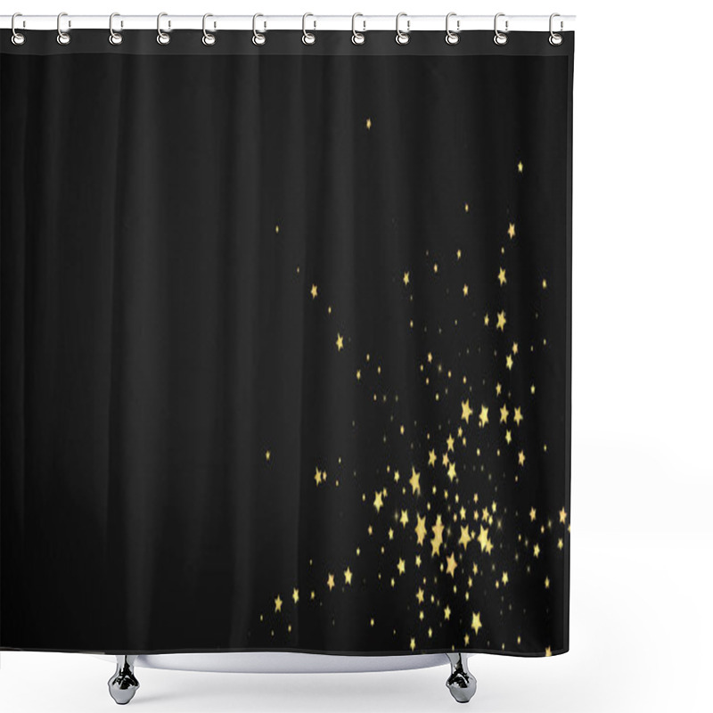 Personality  Magic Stars Vector Overlay.  Gold Stars Scattered Around Randomly, Falling Down, Floating.  Chaotic Dreamy Childish Overlay Template. Miraculous Starry Night Vector  On Black Background. Shower Curtains