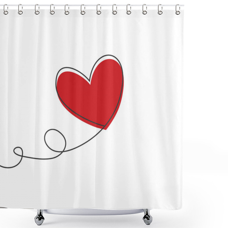 Personality  Heart Shaped Balloon In Continuous Drawing Lines And Glitch Red Heart In A Flat Style In Continuous Drawing Lines. Continuous Black Line. The Work Of Flat Design. Symbol Of Love And Tenderness Shower Curtains