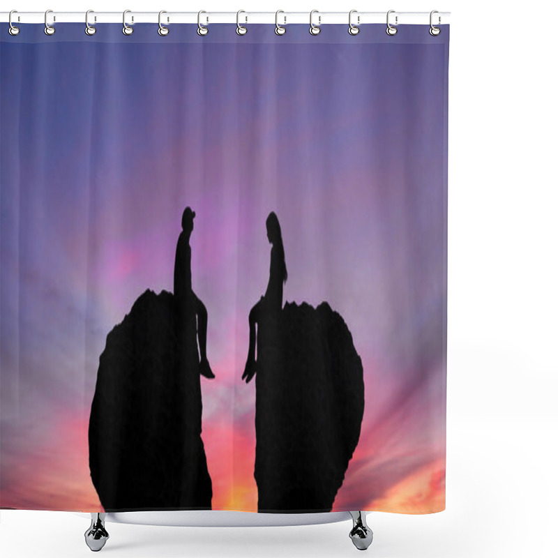 Personality  Young Couple In Quarrel Sitting On Rocks Shower Curtains