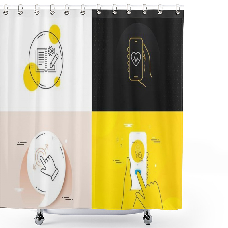 Personality  Minimal Set Of Health App, Inspect And Touchscreen Gesture Line Icons. Phone Screen, Quote Banners. Engineering Documentation Icons. For Web Development. Vector Shower Curtains