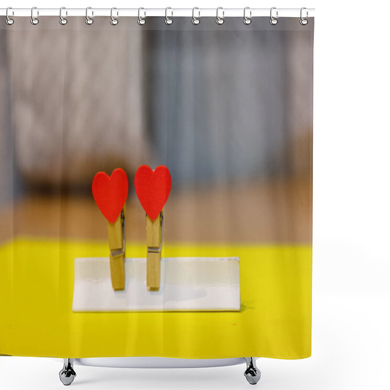 Personality  Valentines Day Background. Red Hearts Love And Valentines Day Concept On An Isolated Colorful Background With Space. Shower Curtains