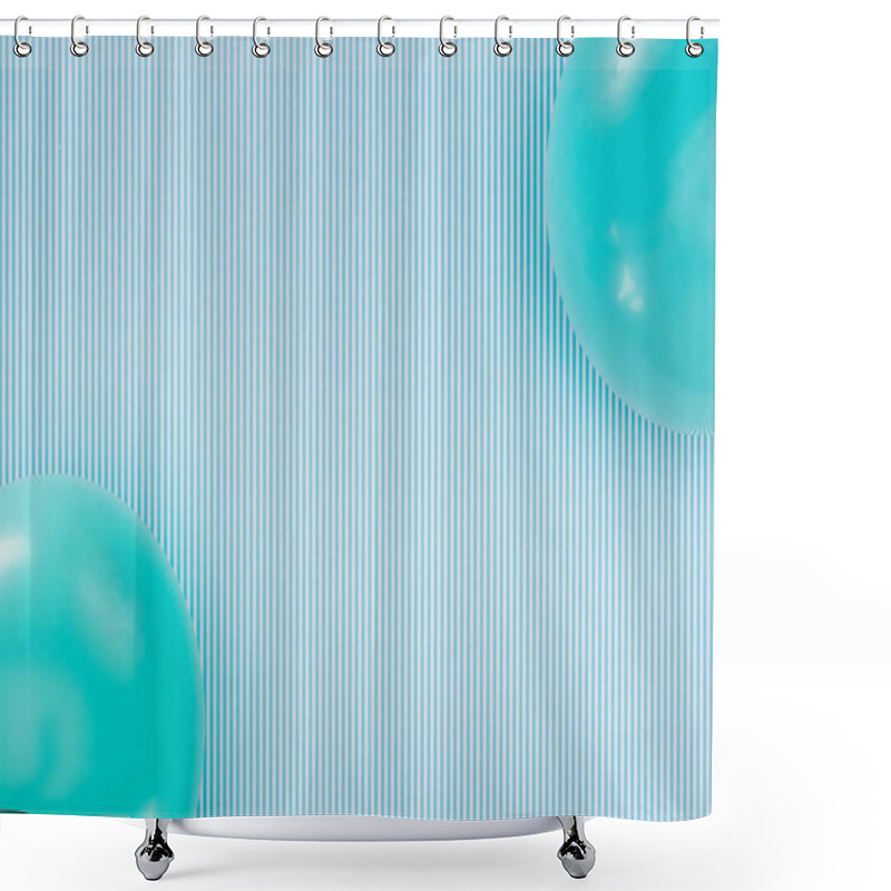 Personality  Top View Of Blue Balloons On Striped Blue Background Shower Curtains