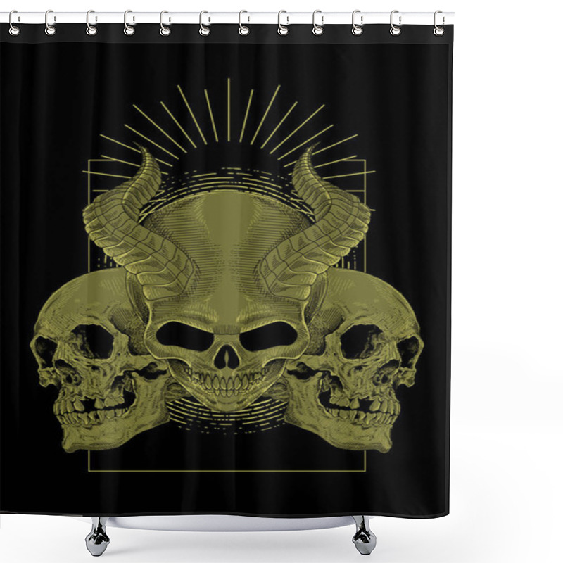 Personality  Skull Artwork Detail With Light Illustration Shower Curtains