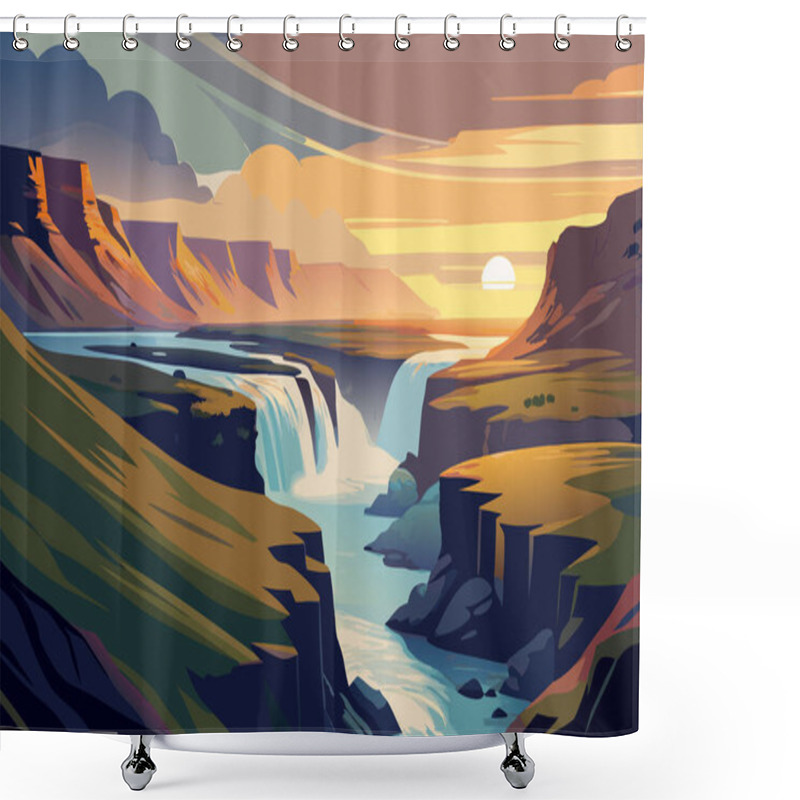 Personality  Beautiful Landscape Of Iceland. Vector Illustration Shower Curtains