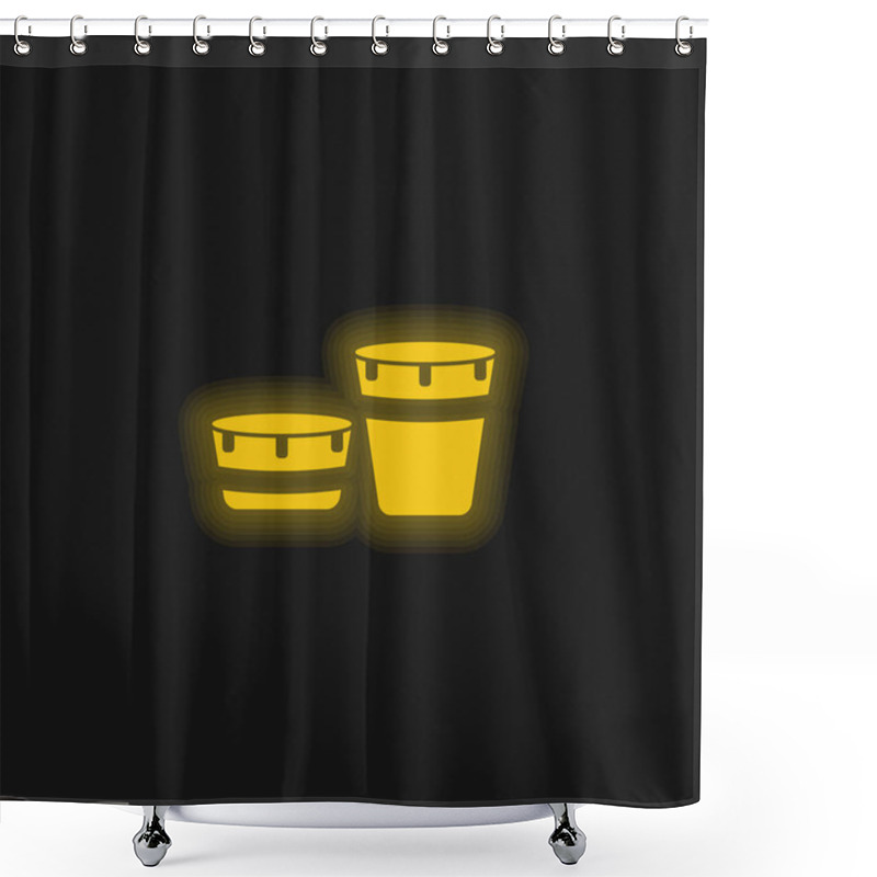 Personality  African Drum Set With Design Yellow Glowing Neon Icon Shower Curtains