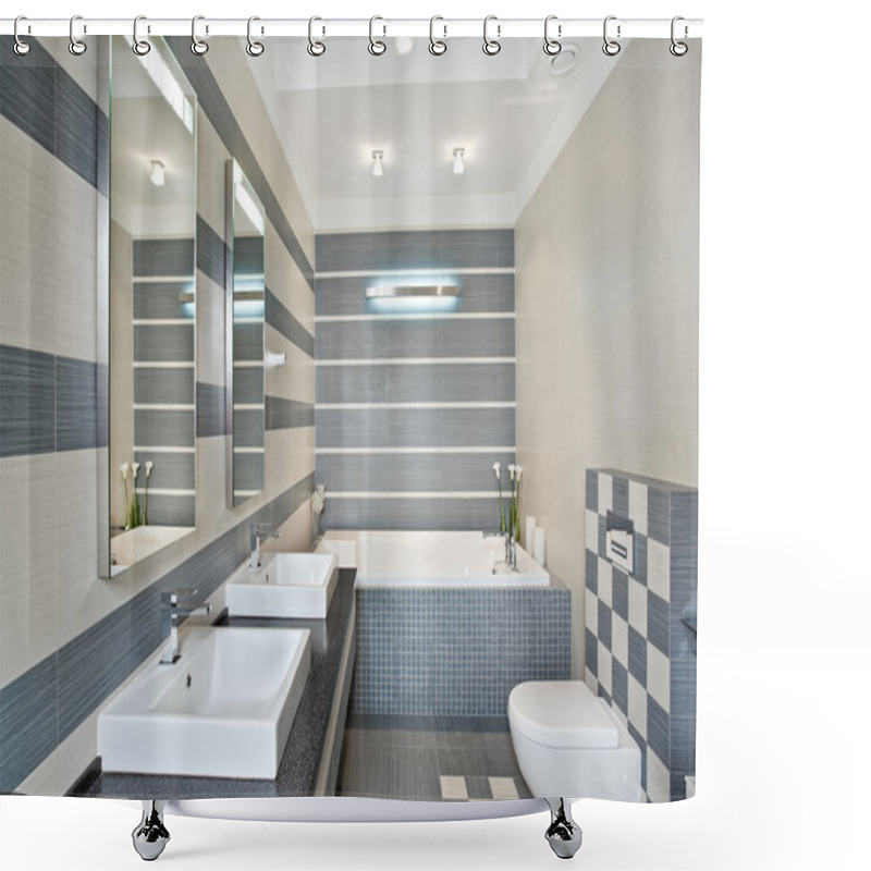 Personality  Modern Bathroom In Blue And Gray Shower Curtains