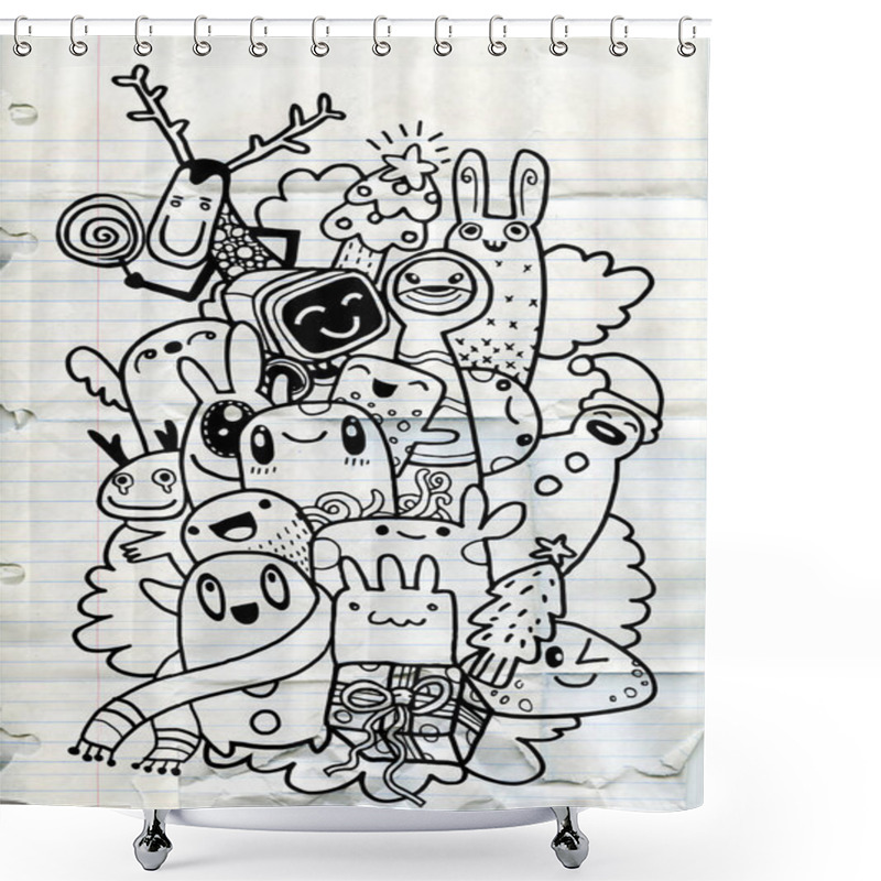 Personality  Hand Drawing Cartoon Character,Merry Christmas .Doodles Vector I Shower Curtains