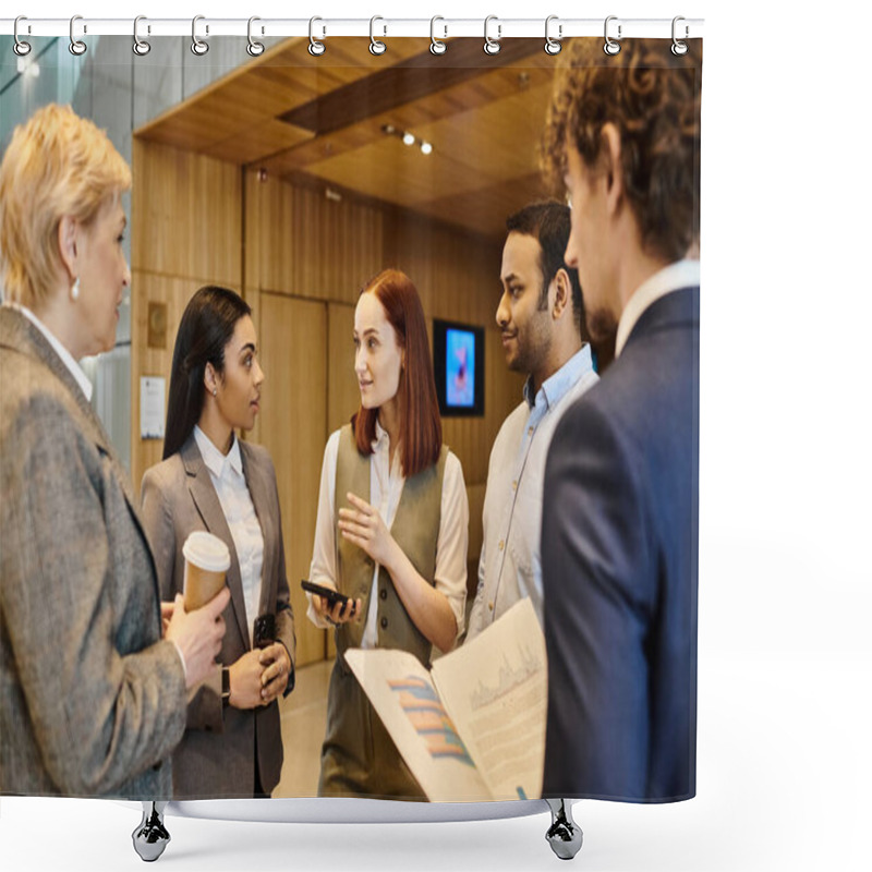 Personality  A Diverse Group Of Business People Socializing And Exchanging Ideas. Shower Curtains