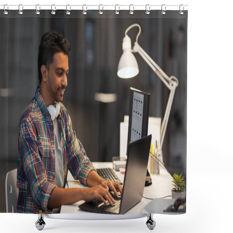 Personality  Creative Man With Laptop Working At Night Office Shower Curtains