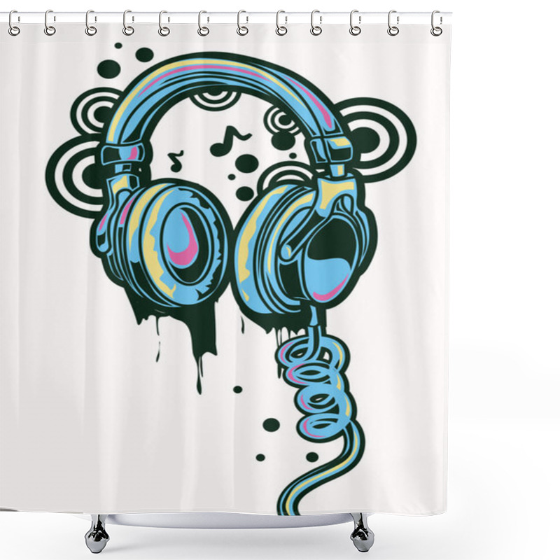 Personality  Funky Drawn Headphones Graffiti Shower Curtains