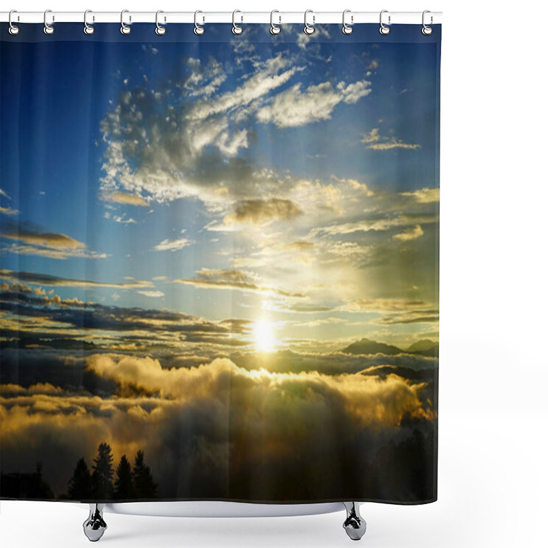 Personality  Fantastic Sunrise On Top Of Rocky Mountain Shower Curtains