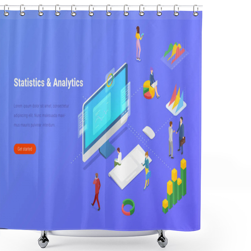 Personality  Statistics Analyse Data Information On Computer Desktop Isometric Flat Design Vector Illustration Shower Curtains