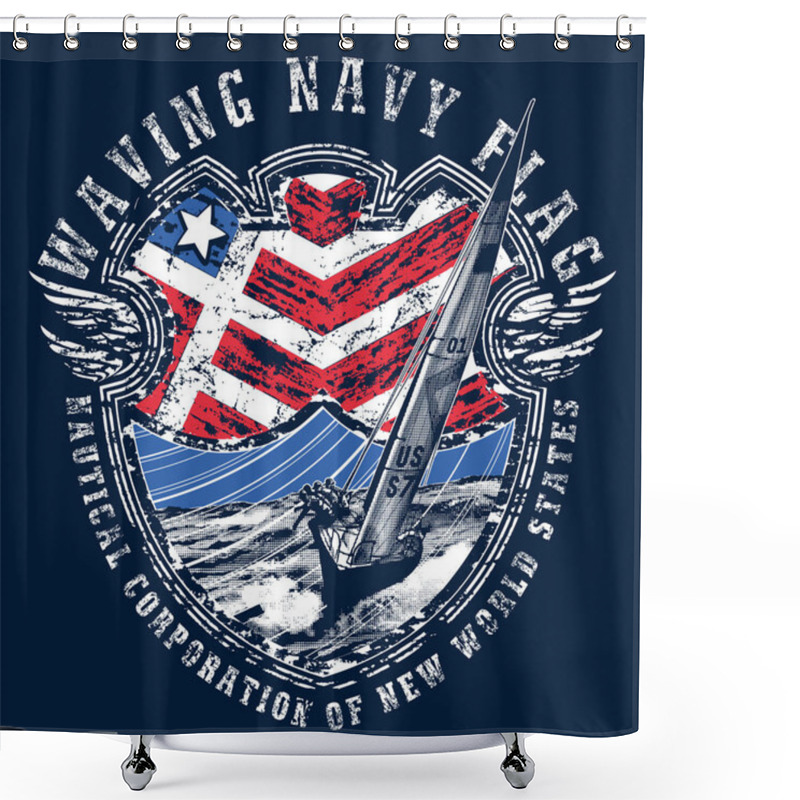 Personality  Logo For Nautical Club Vector Illustration, Marine Concept Shower Curtains