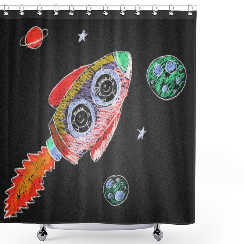 Personality  Happy Children In Rocket. Shower Curtains