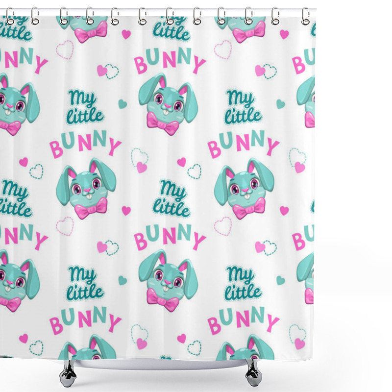 Personality  Cut Seamless Pattern With Bunny Faces And Slogans Shower Curtains