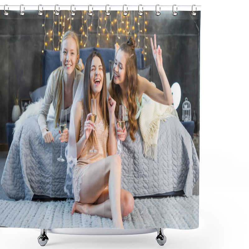 Personality  Young Women Drinking Champagne Shower Curtains