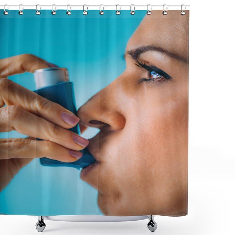 Personality  Woman Using Asthma Inhaler   Shower Curtains