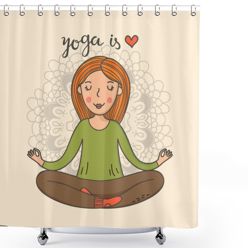 Personality  Woman In Yoga Lotus Position. Shower Curtains