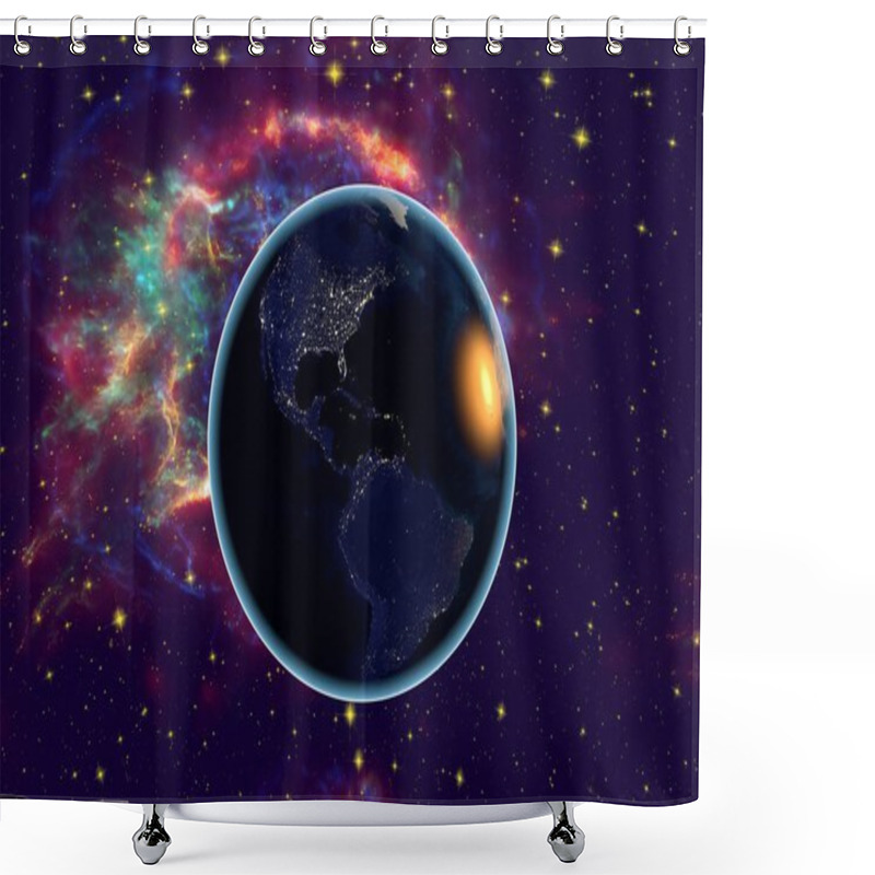 Personality  Americas In Night From Space On Surrealistic Background Shower Curtains