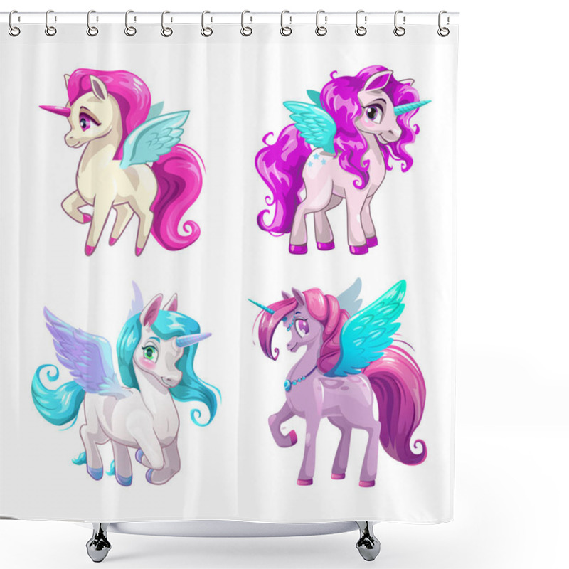 Personality  Little Cute Cartoon Pegasus Icons Set Shower Curtains