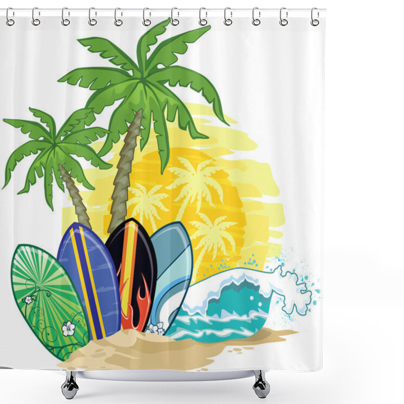 Personality  Palm Trees And Surfboards Shower Curtains