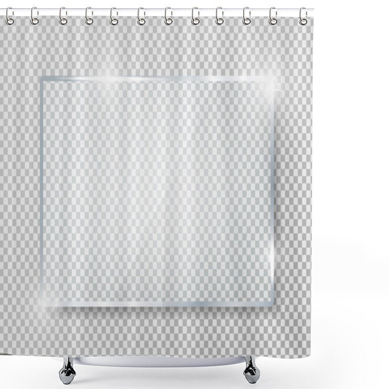 Personality  Transparent Glass Banner With Reflection Isolated On Transparent Background. Blank Gloss Glass Plate. Realistic Rectangle Glass Frame. Square 3d Shiny Display Mockup. Window Design. Vector Shower Curtains