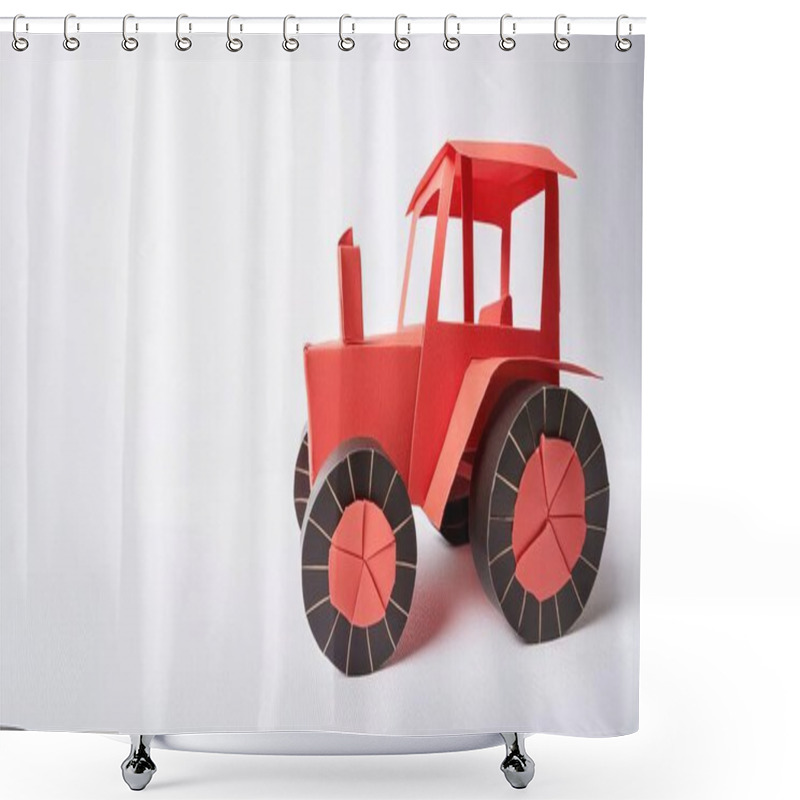 Personality  Tractor Farm Agriculture Heavy Equipment Concept Paper Origami Isolated On White Background With Copy Space For Your Design For Rural Farming Lifestyle Shower Curtains