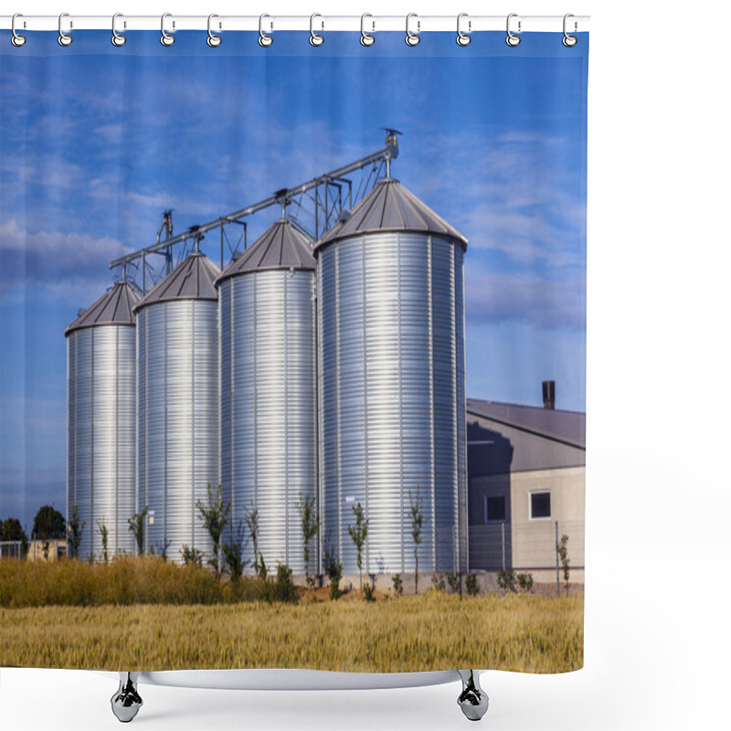 Personality  Four Silver Silos In Corn Field Shower Curtains