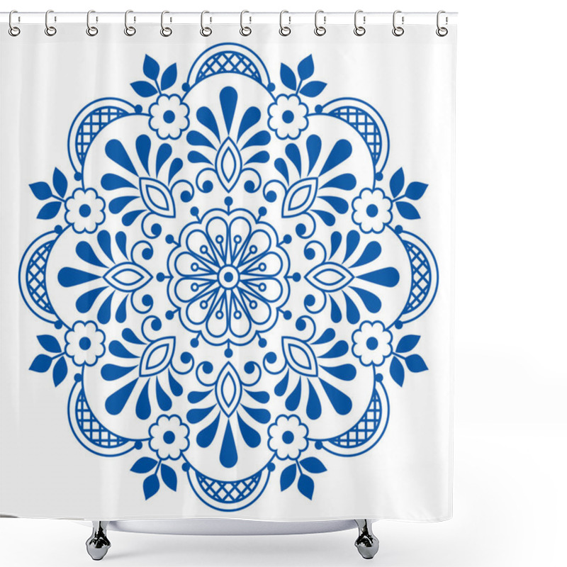 Personality  Folk Art Scandinavian Vector Mandala Design With Flowers, Greeting Card Or Wedding Invitation Floral Pattern Inspired By And Old Lace And Embroidery Ornaments Shower Curtains