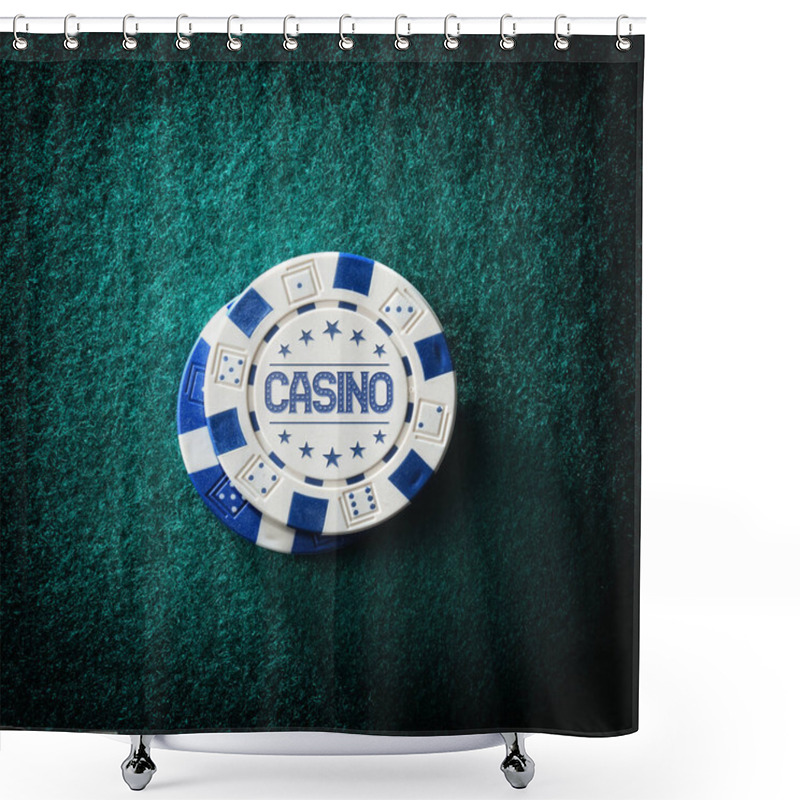 Personality  Wallpaper With Casino Betting Chips With Text Advertising A Casino On A Green Felt Mat. Top View. Square Composition. Shower Curtains