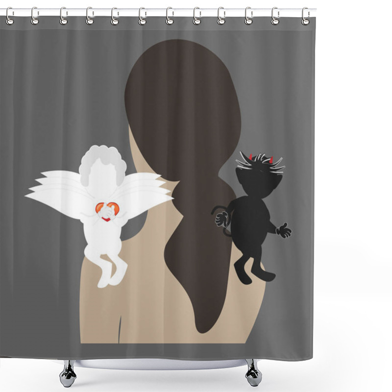 Personality  Angel And Demon On The Shoulders Of A Girl. The Choice Of Good And Evil Shower Curtains