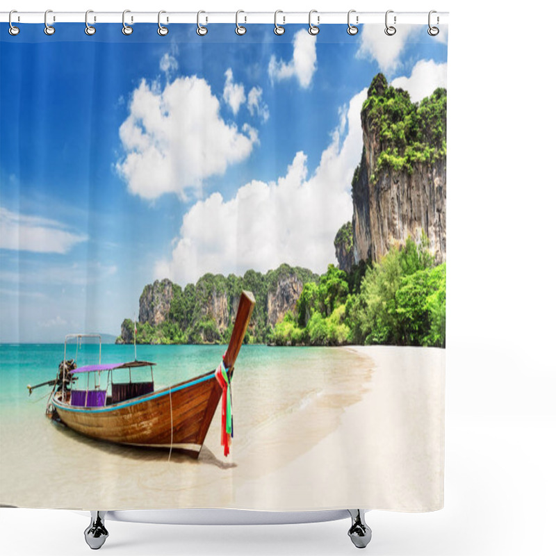 Personality  Thai Traditional Wooden Longtail Boat. Shower Curtains