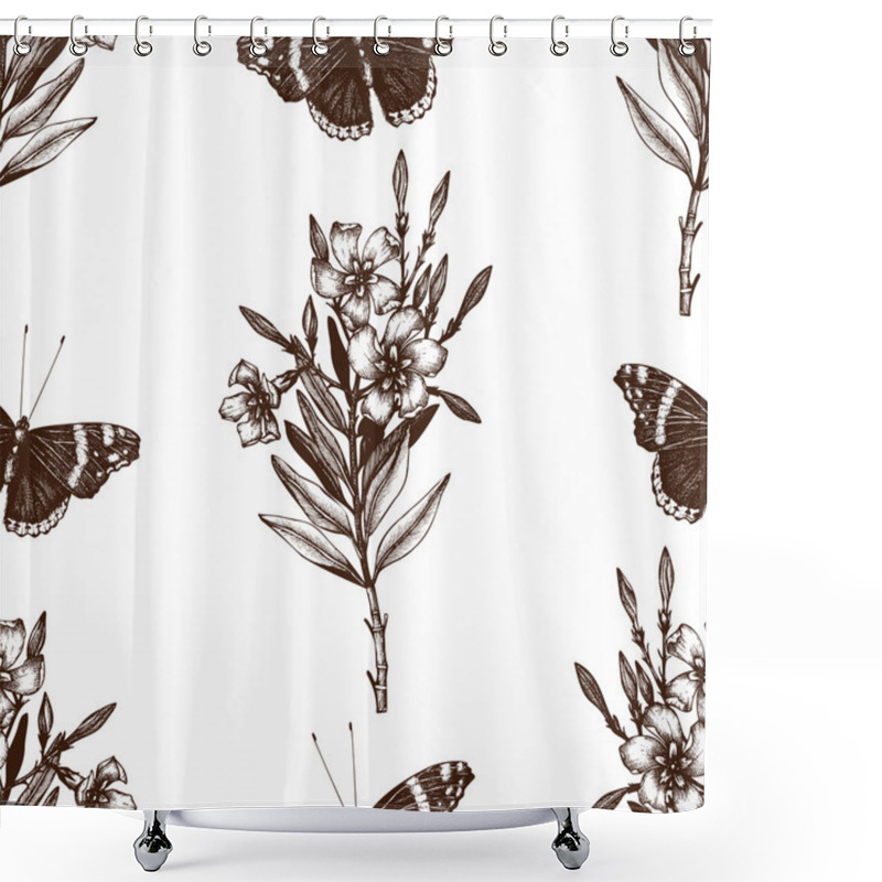 Personality  Pattern With Admiral Butterflies And Oleander Flowers Shower Curtains