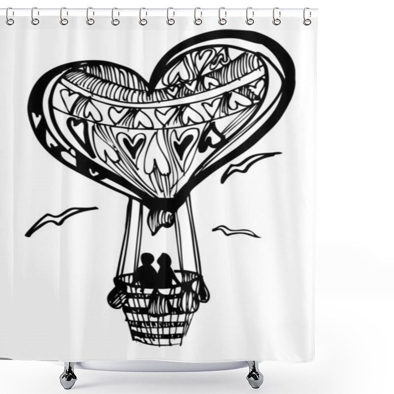 Personality  Flying Balloon Heart For Valentine´s Day Shower Curtains