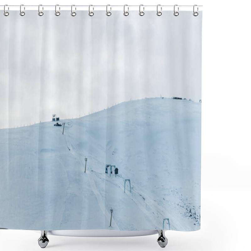 Personality  Scenic View Of Snowy Mountain With Gondola Lift And White Fluffy Clouds Above Shower Curtains