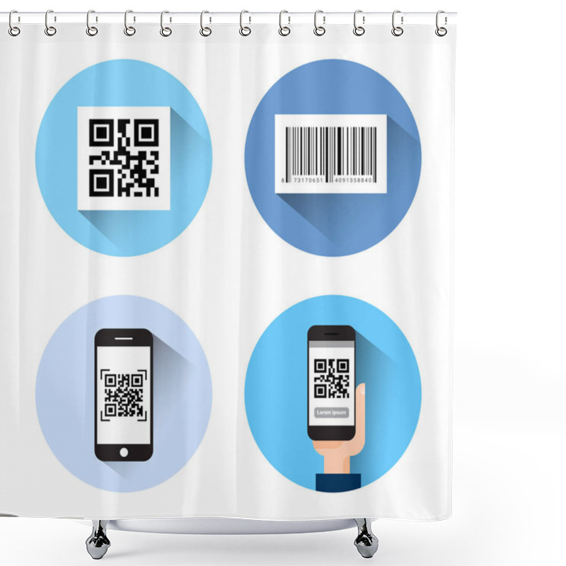 Personality  Set Of Icons With Bar Qr Code Scanning Smart Phones Isolated On White Background Shower Curtains