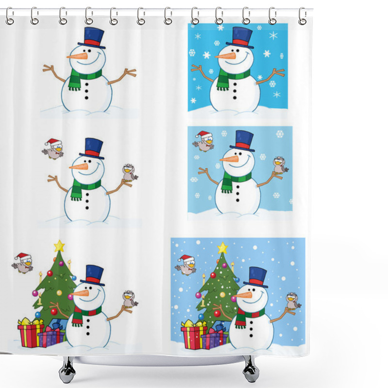 Personality  Snowman With A Cute Birds. Shower Curtains