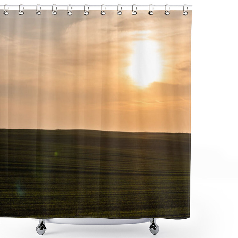 Personality  Scenic Landscape With Mowed Field In Sunset In Ukraine Shower Curtains