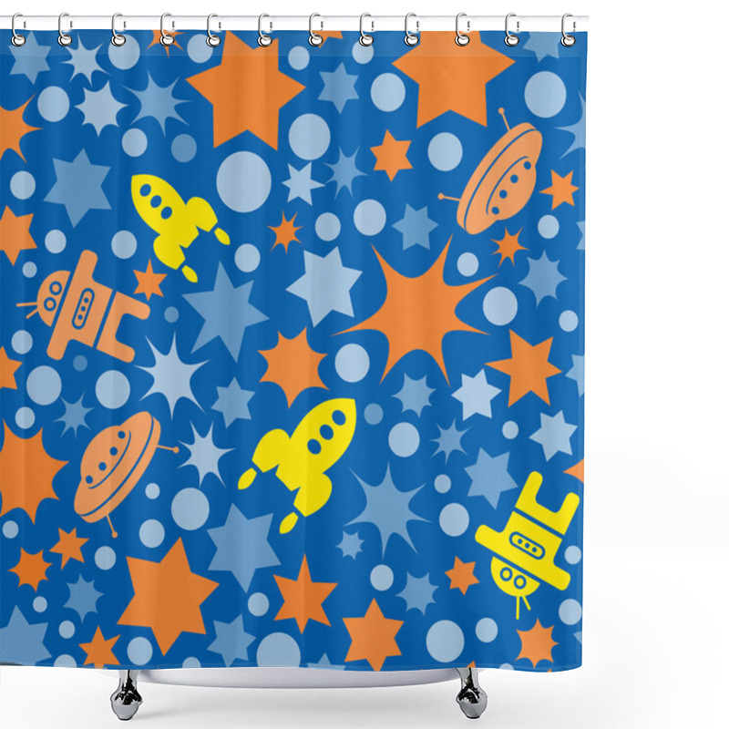 Personality  Pattern With Stars, Dots And Rockets Shower Curtains