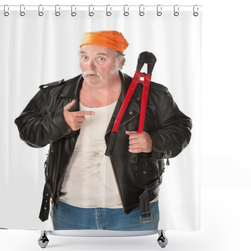 Personality  Fat Theif With Big Red Bolt Cutter Tool Shower Curtains