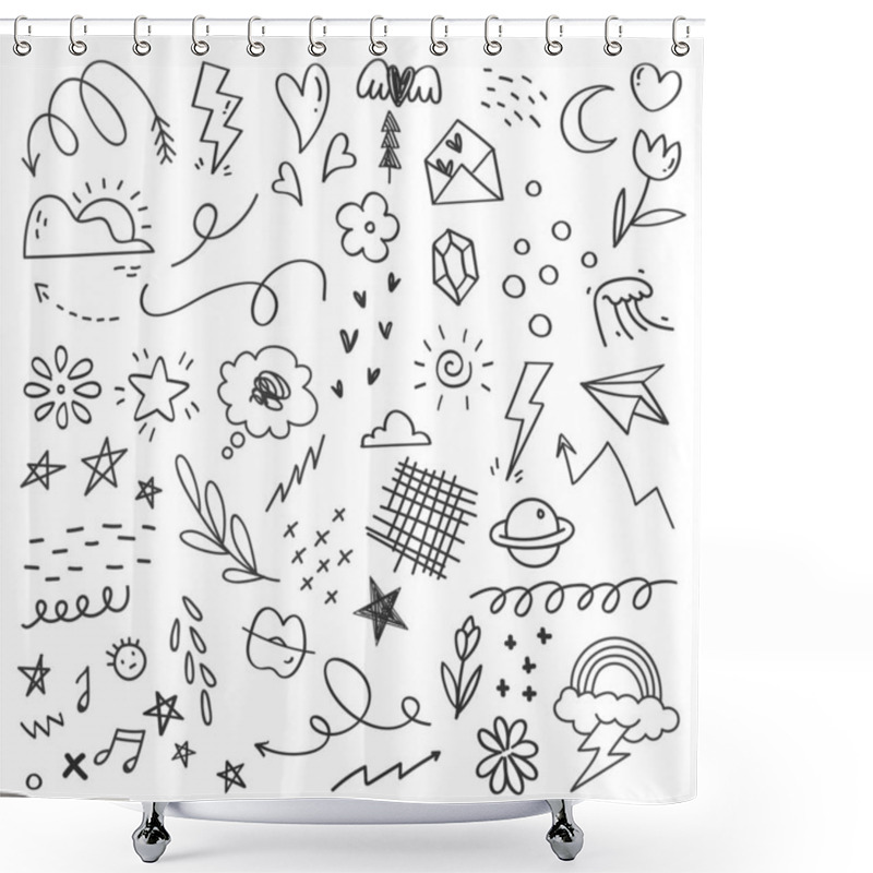 Personality  Hand Drawn Doodle Set Of Vector Elements For Your Design Shower Curtains