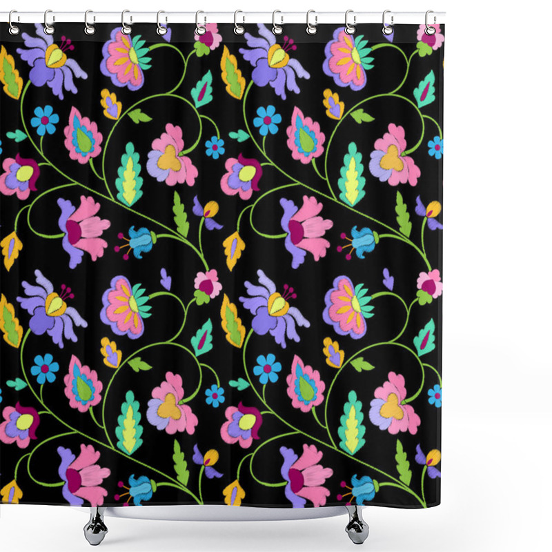 Personality  Fantasy Flowers Embroidery Seamless Pattern Shower Curtains