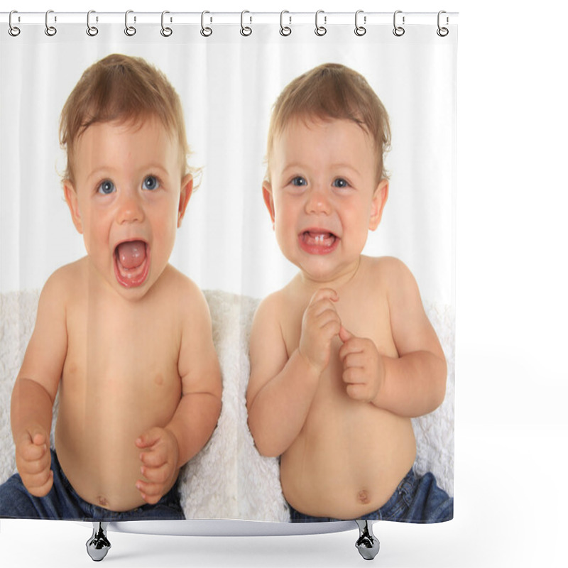 Personality  Twin Baby Boys. Shower Curtains