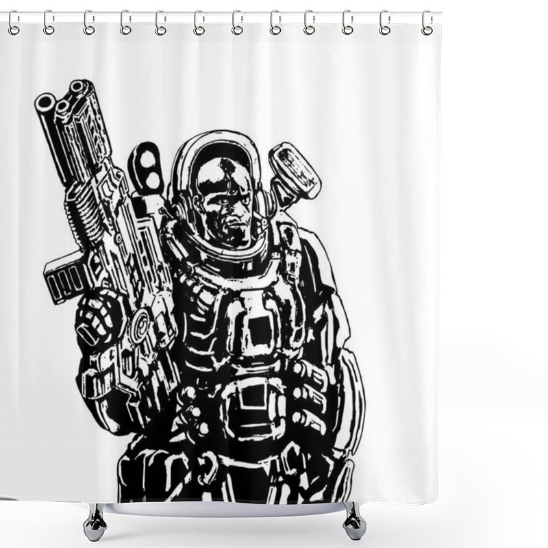 Personality  Heavy Space Marine. Vector Illustration. Shower Curtains