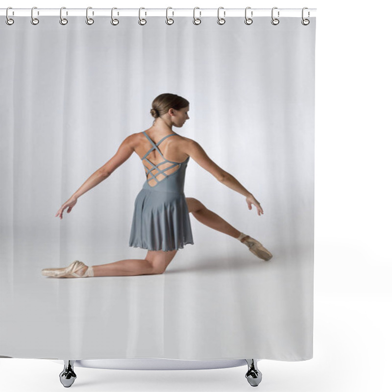 Personality  Back View Of A Lady Ballet Dancer Wearing A Skirted Gray Leotard Shower Curtains