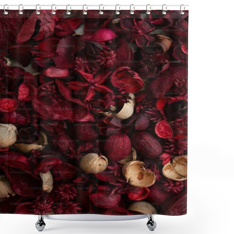 Personality  A Vibrant Mix Of Red And Brown Dried Flowers And Petals. Shower Curtains