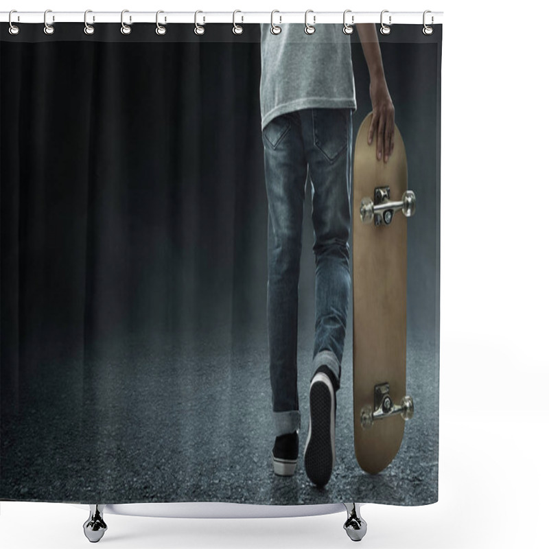 Personality  Man Holding Skateboard On The Street Shower Curtains