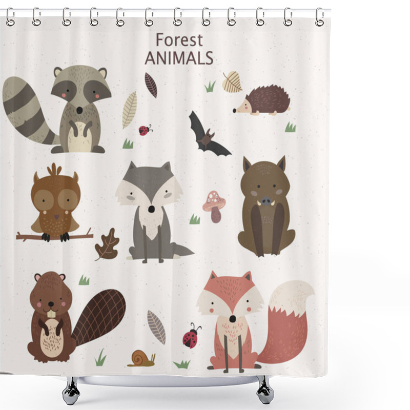 Personality  Woodland Tribal Animals Cute Forest And Nature Design Elements Vector Shower Curtains